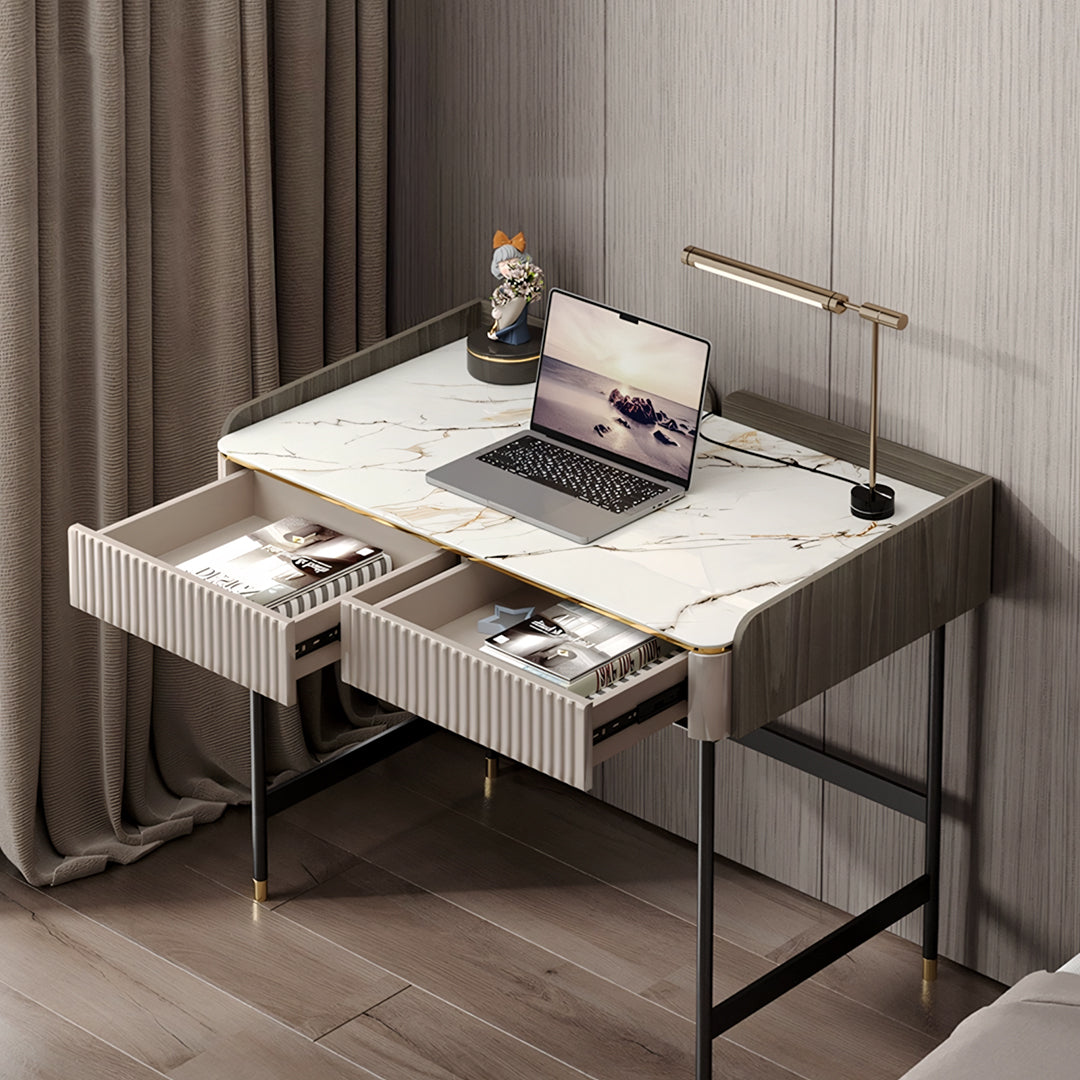 Mateo Office Desk With Drawers, With Shelves-Weilai Concept-Weilai Concept