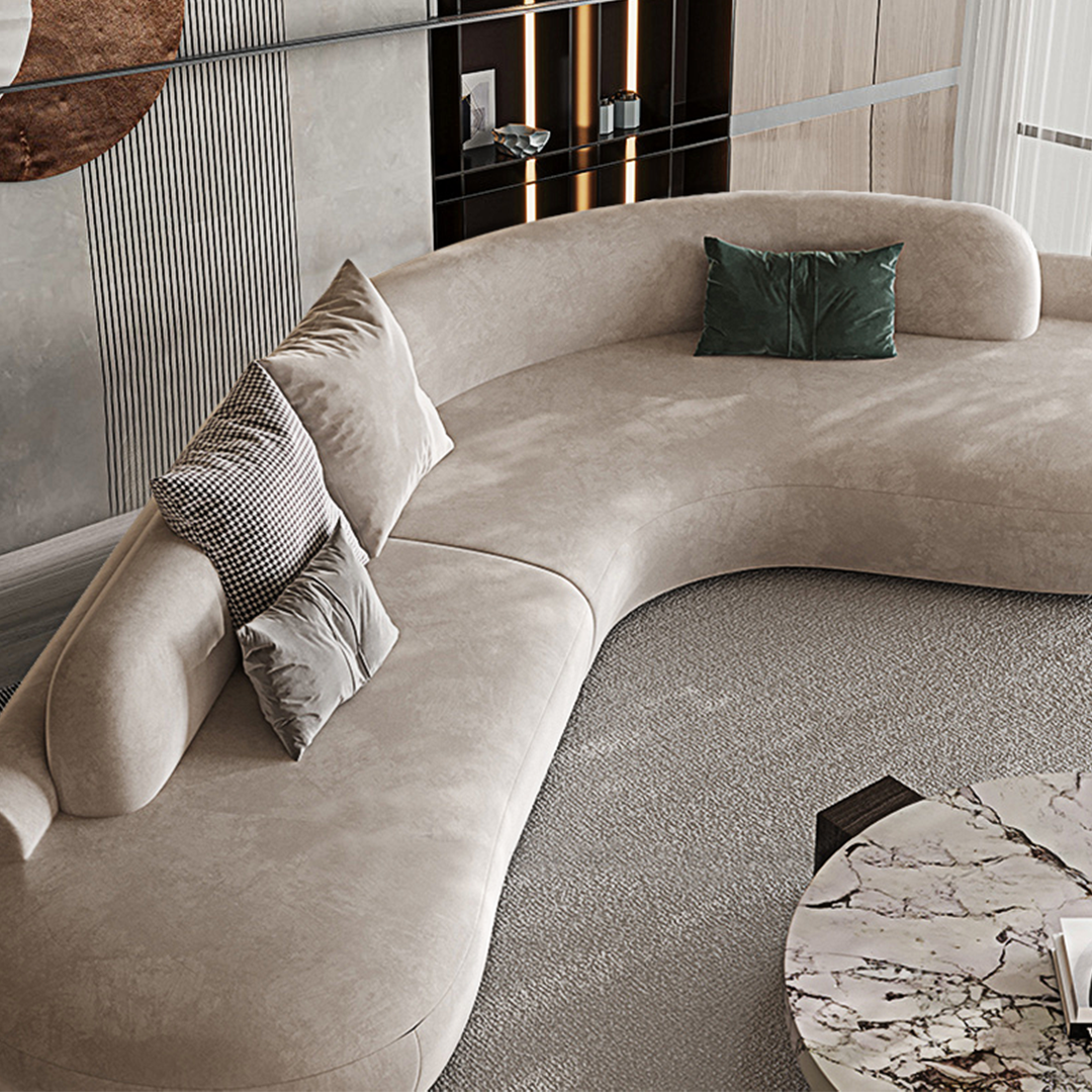 Cosima Grey Four Seater, Five Seater Curved Sofa, Long Sofa Suedue, Clearance-Weilai Concept-Weilai Concept