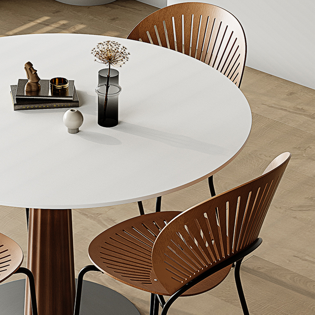 Anderson Small Round Dining Table, Sintered Stone & Solid Wood-Weilai Concept-Weilai Concept