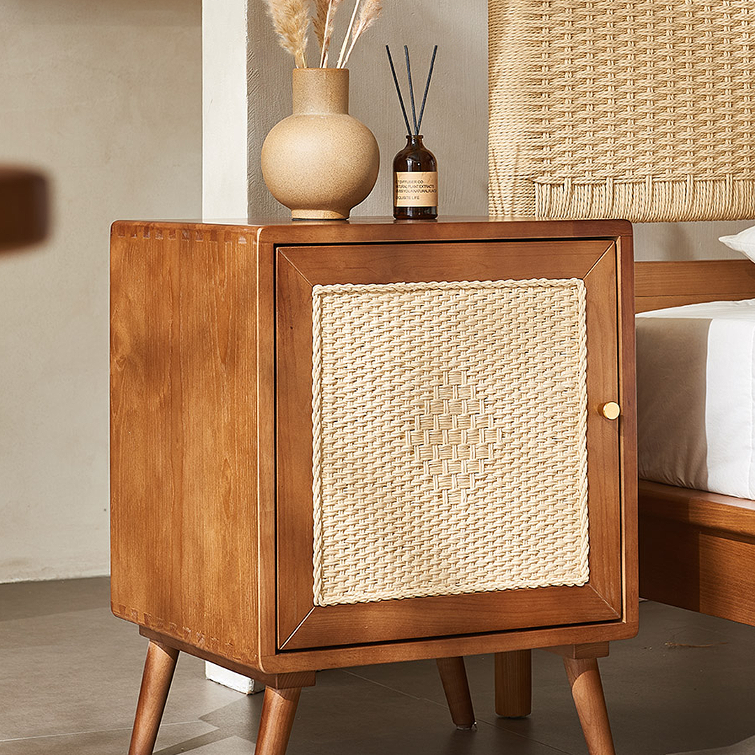 Himba Rattan Bedside Table, Solid Wood-Weilai Concept-Weilai Concept