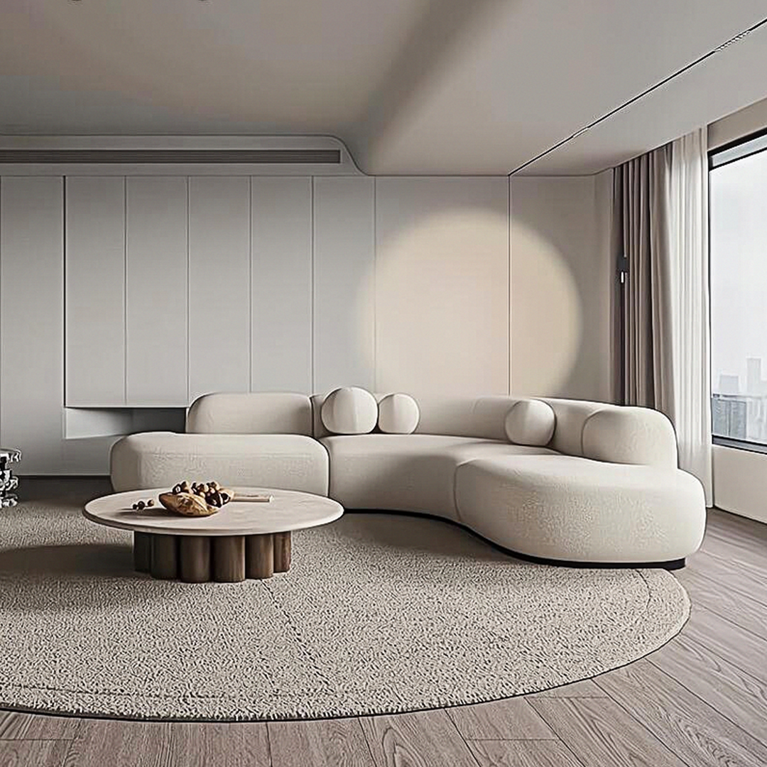 Eulalia Cream Curve Three Seater Sofa, Corner Sofa, Boucle-Weilai Concept-Weilai Concept