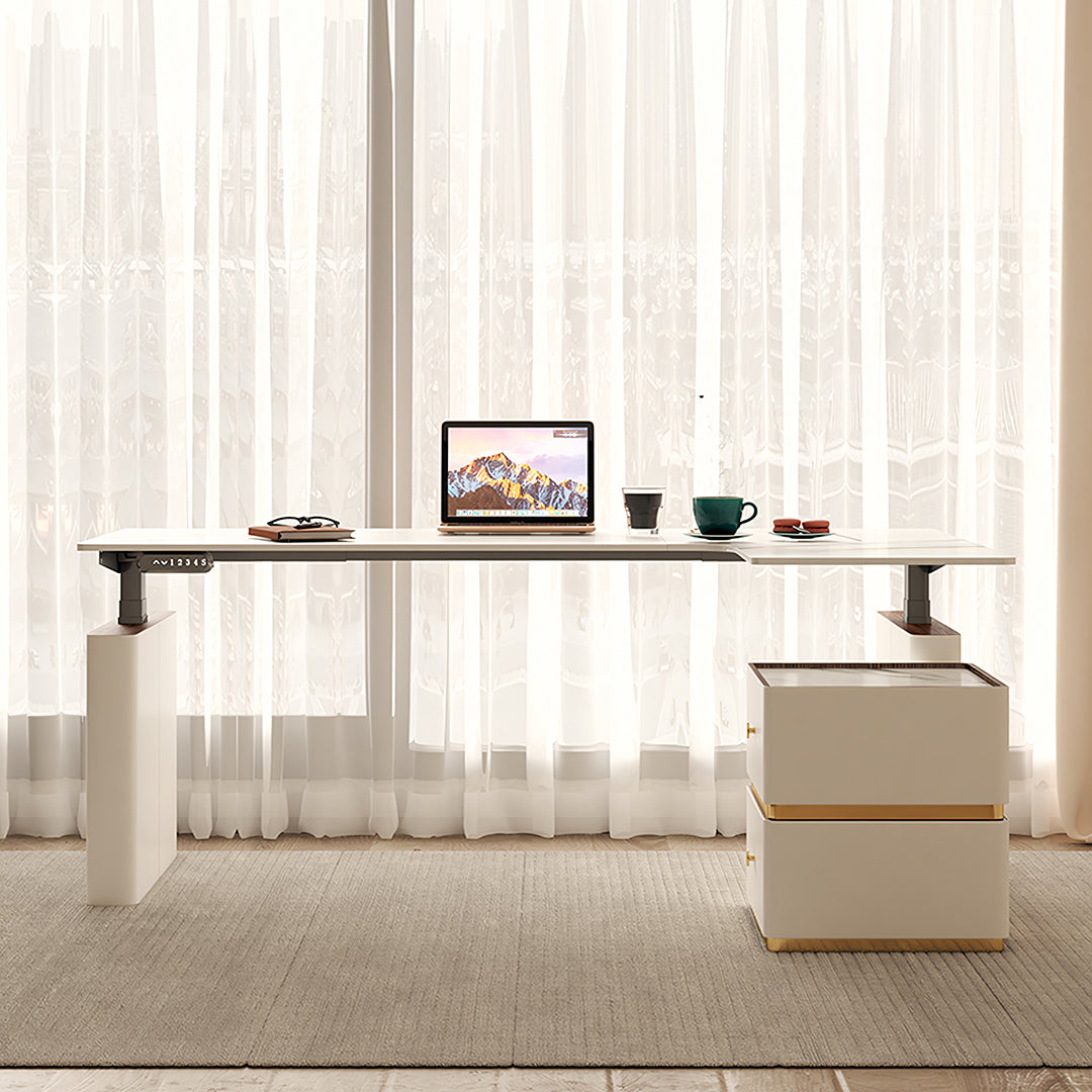 Atkinson Smart Corner Office Desk With Drawers, Cream