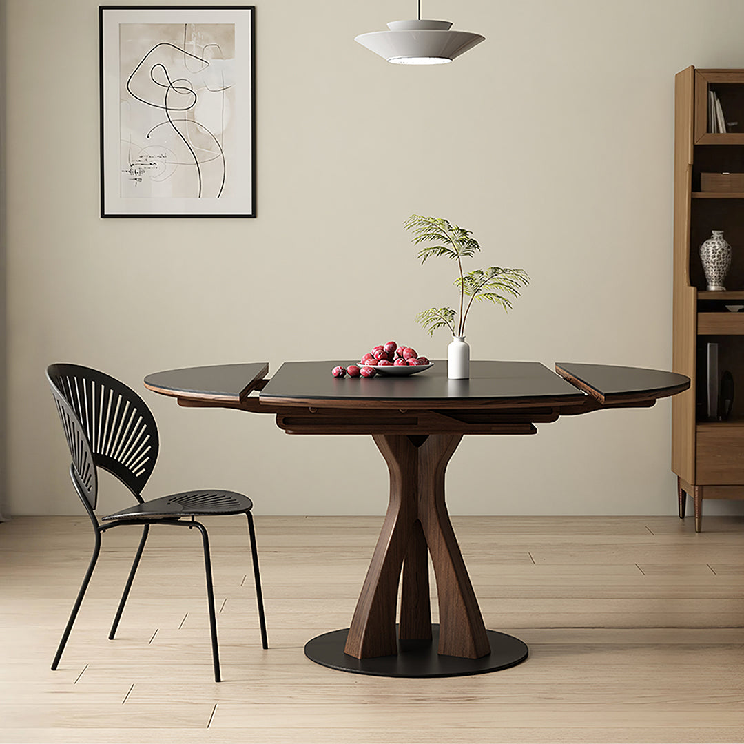 Caruso Round Folding Dining Table, Sintered Stone, Black