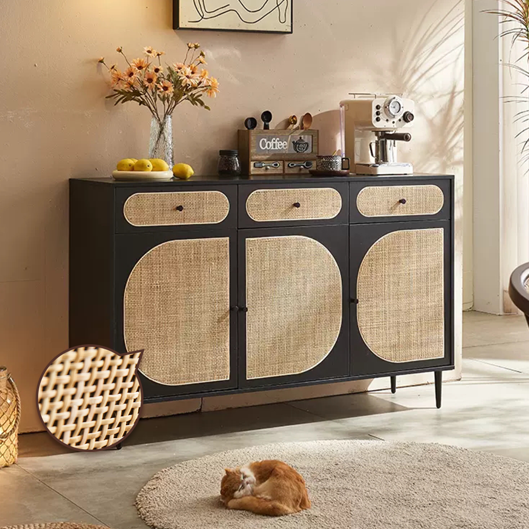 Ballard Rattan Sideboard, Black Or Oak-Weilai Concept-Weilai Concept