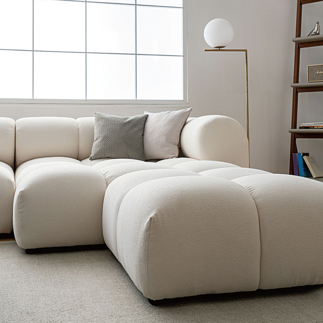Lysander Velvet Module Three Seater, Four Seater, Five Seater Sofa, Corner Sofa, White-Weilai Concept-Weilai Concept