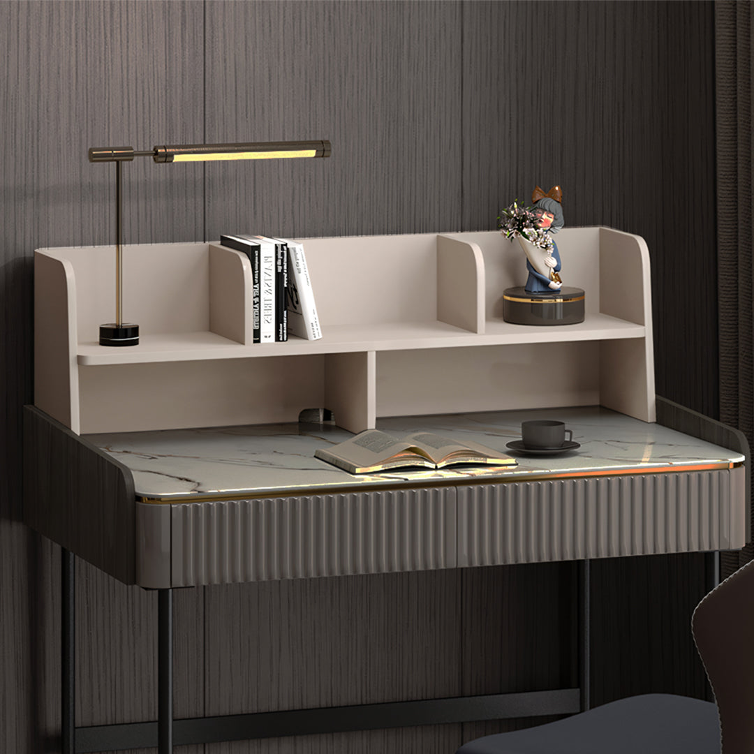 Mateo Office Desk With Drawers, With Shelves-Weilai Concept-Weilai Concept