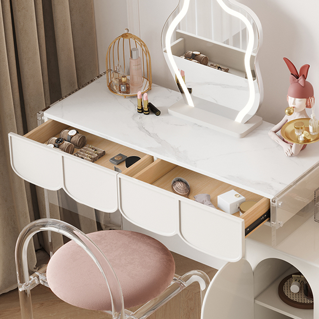 Zenith Dressing Table With Sideboard & LED Mirror, Cream-Weilai Concept-Weilai Concept