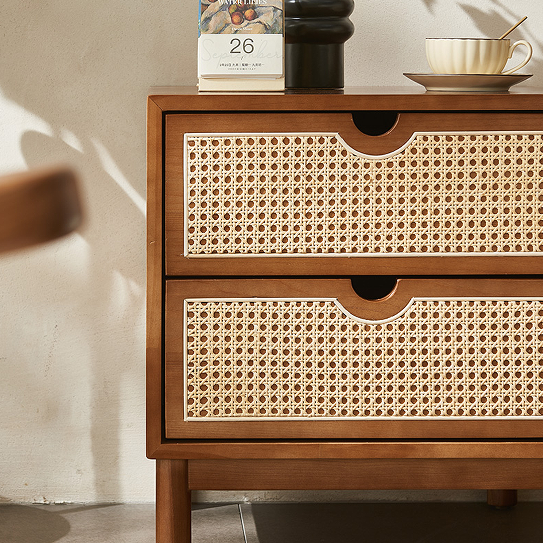 Kogi Bedside Table Solid Wood, Rattan-Weilai Concept-Weilai Concept