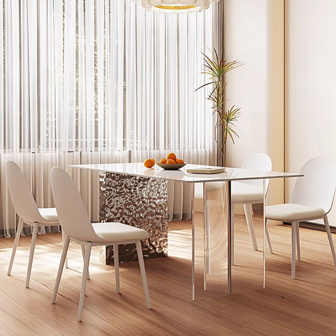 Madison Creamy Dining Table, Sintered Stone & Acrylic-Weilai Concept-Weilai Concept