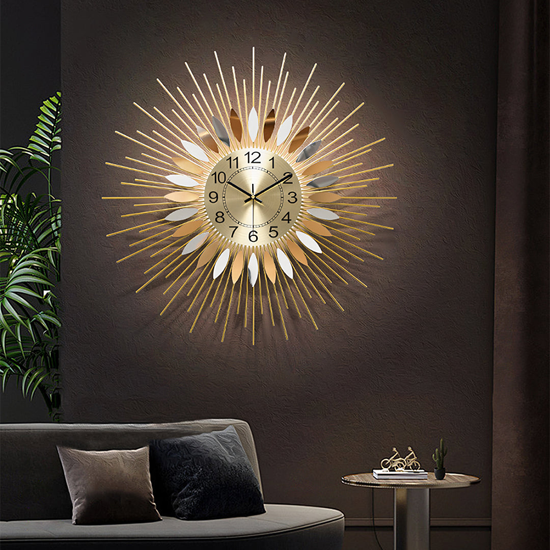 Miller Round Art Deco Wall Clock, Silent Clock, Gold & Silver-Weilai-Weilai Concept