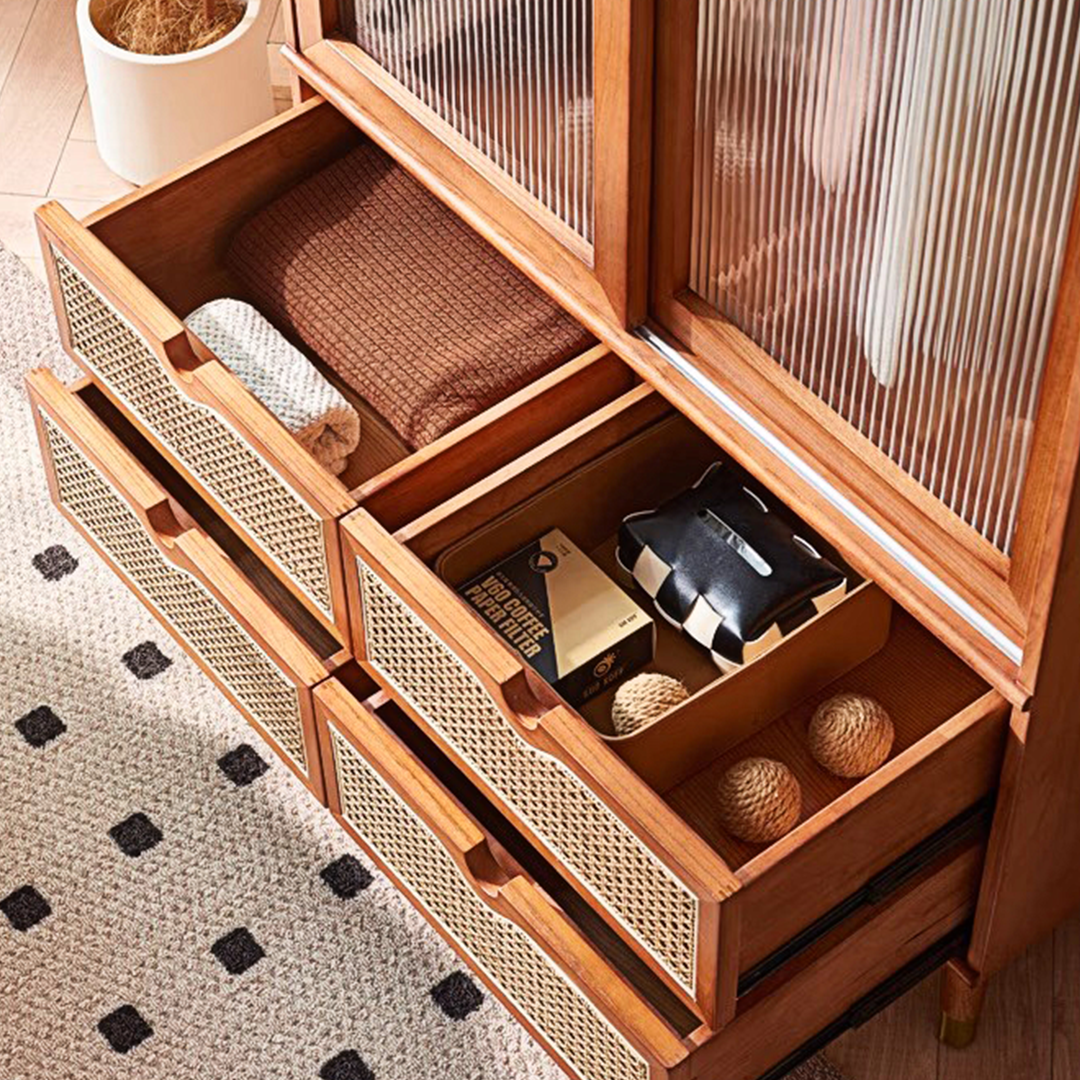 Fritzy Rattan Wardrobe With Coat Hanger & Sliding Glass Doors-Weilai Concept-Weilai Concept