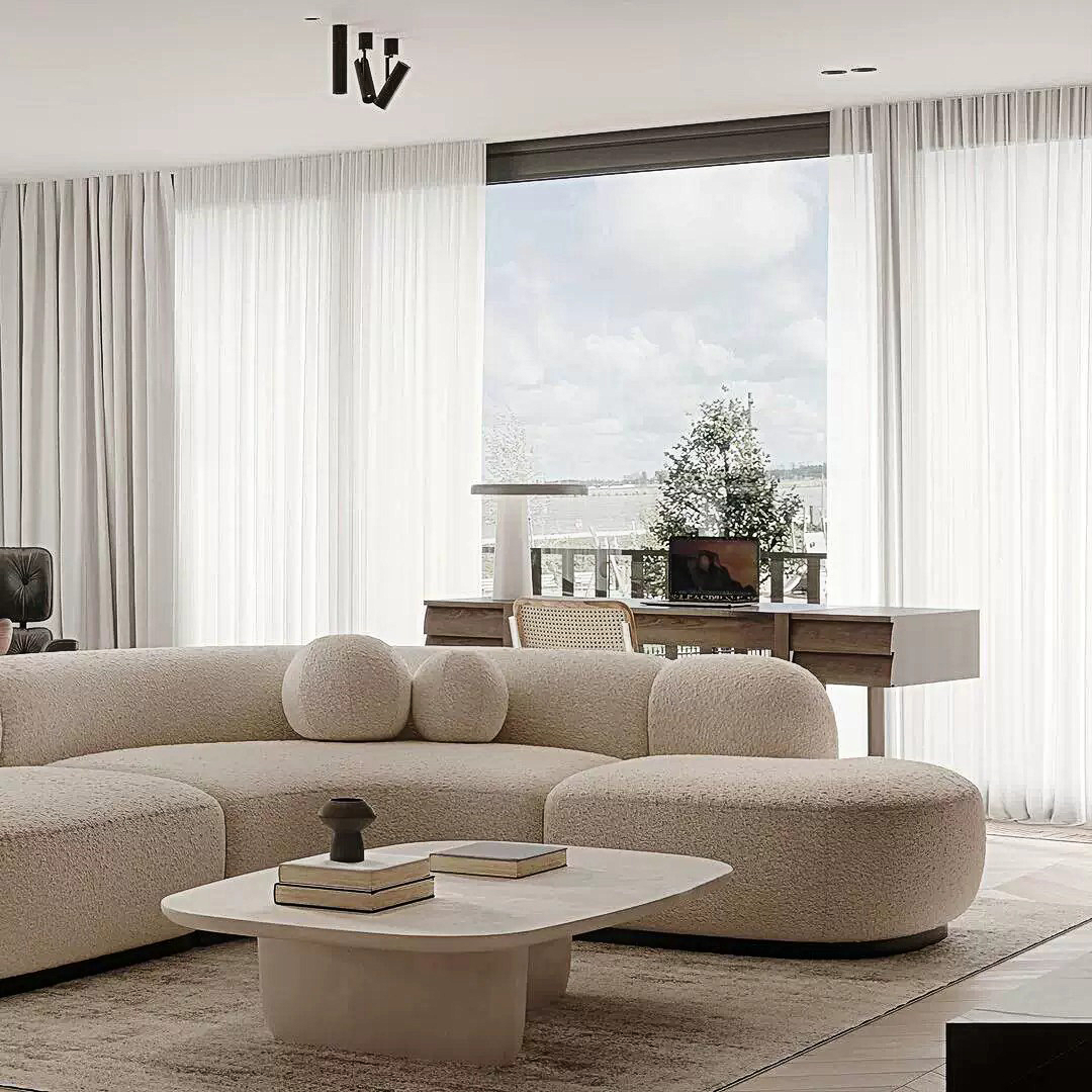 Eulalia Cream Curve Three Seater Sofa, Corner Sofa, Boucle-Weilai Concept-Weilai Concept