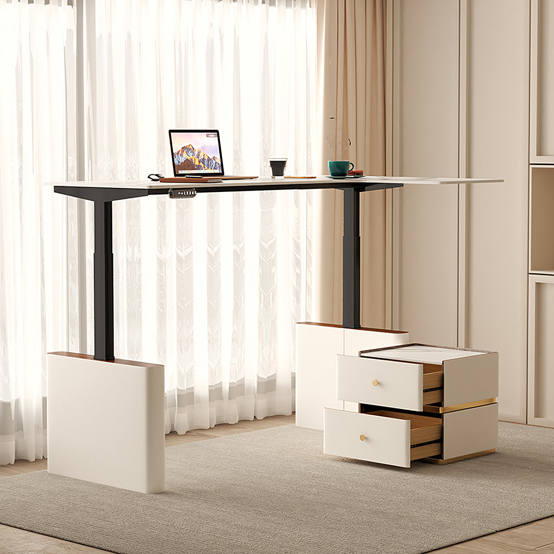Atkinson Smart Corner Office Desk With Drawers, Cream