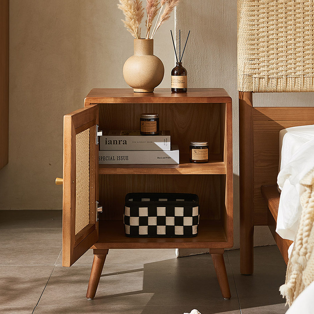 Himba Rattan Bedside Table, Solid Wood-Weilai Concept-Weilai Concept
