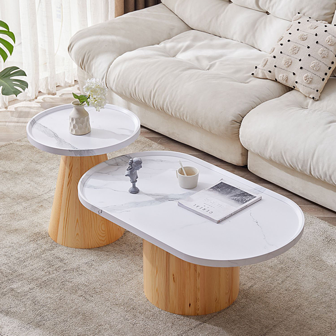 Osric Mid Century Coffee Table Set-Weilai Concept-White + Oak-Weilai Concept