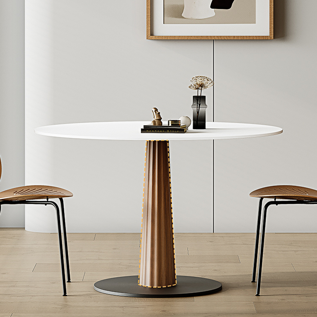 Anderson Small Round Dining Table, Sintered Stone & Solid Wood-Weilai Concept-Weilai Concept