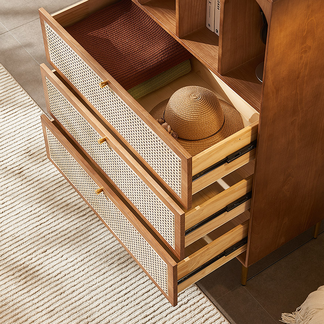 Maasai Tall Sideboard, Rattan & Solid Wood Cabinet-Weilai Concept-Weilai Concept