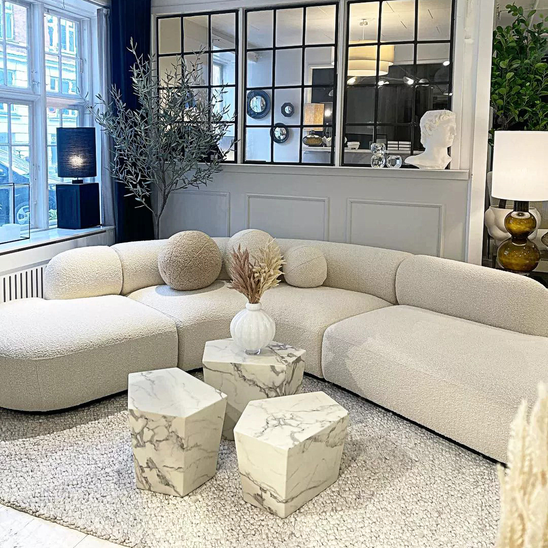 Eulalia Cream Curve Three Seater Sofa, Corner Sofa, Boucle-Weilai Concept-Weilai Concept