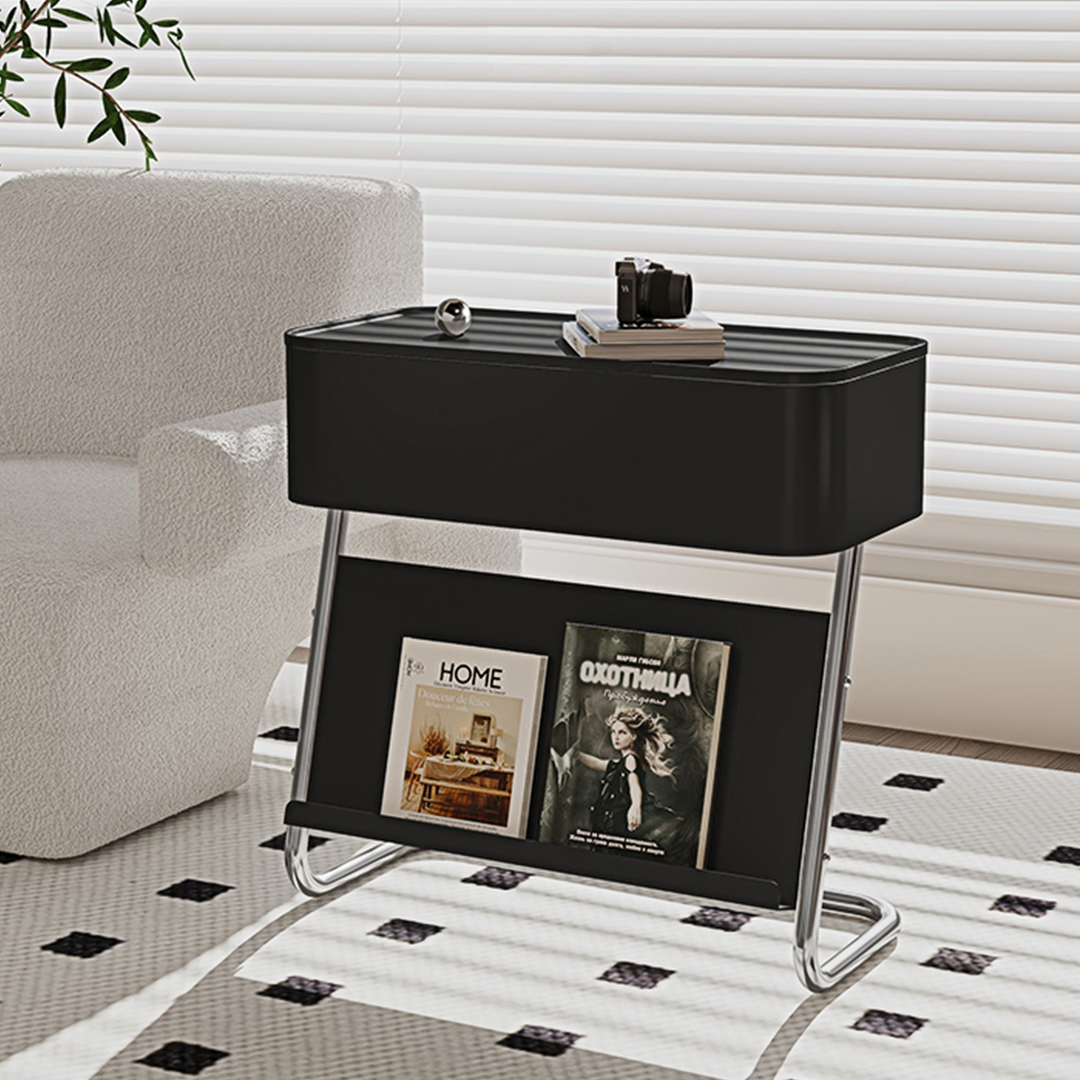 Nikolas Side Table With Storage, Black-Weilai Concept-Weilai Concept