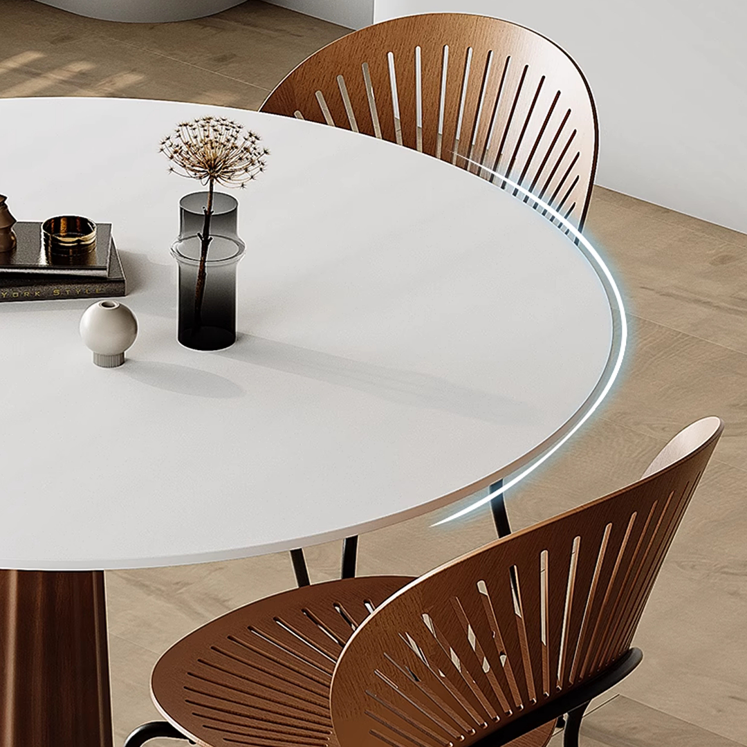 Anderson Small Round Dining Table, Sintered Stone & Solid Wood-Weilai Concept-Weilai Concept