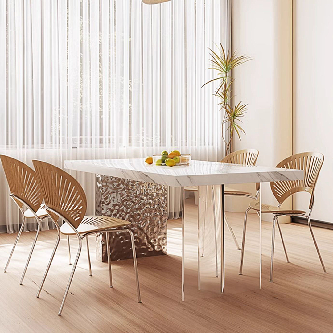 Madison Creamy Dining Table, Sintered Stone & Acrylic-Weilai Concept-Weilai Concept