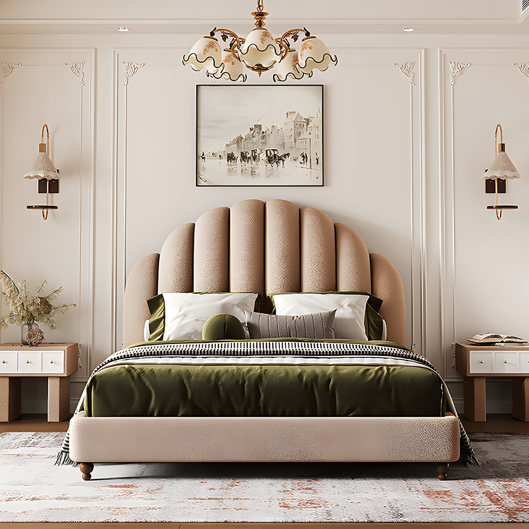 Cassian Small Double Bed, King Size Bed, Flannelette-Weilai Concept-Weilai Concept