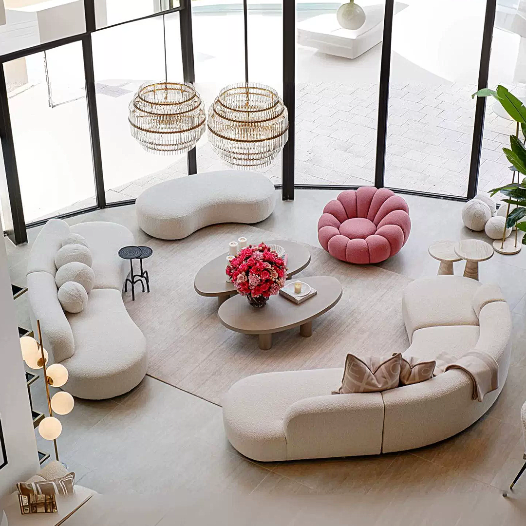 Eulalia Cream Curve Three Seater Sofa, Corner Sofa, Boucle-Weilai Concept-Weilai Concept