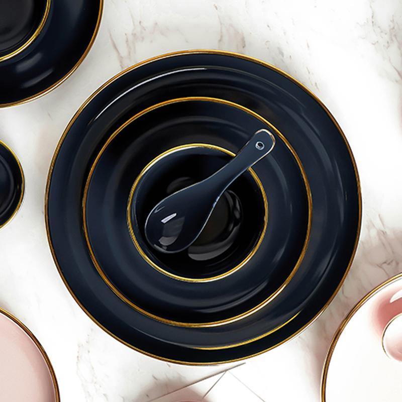 8 Piece Dinner Set, Pink And Dark Blue-Weilai Concept-Weilai Concept