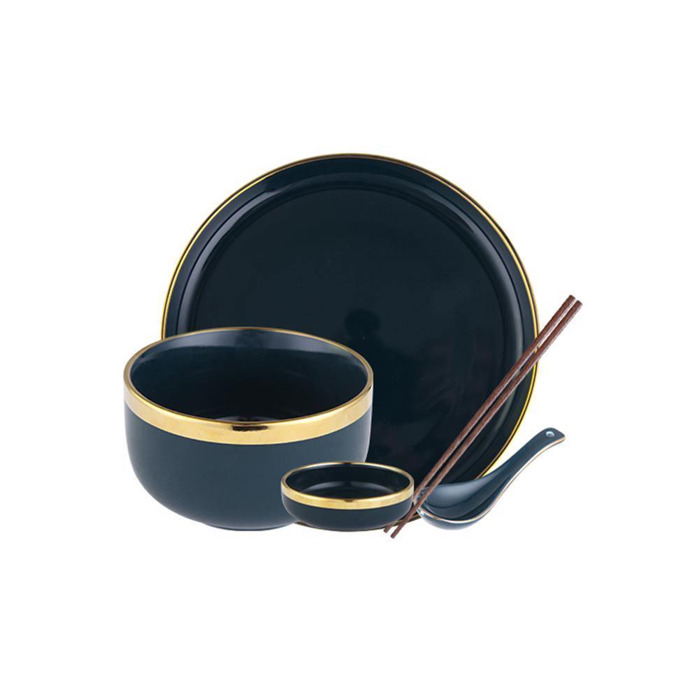 8 Piece Dinner Set, Pink And Dark Blue-Weilai Concept-Weilai Concept
