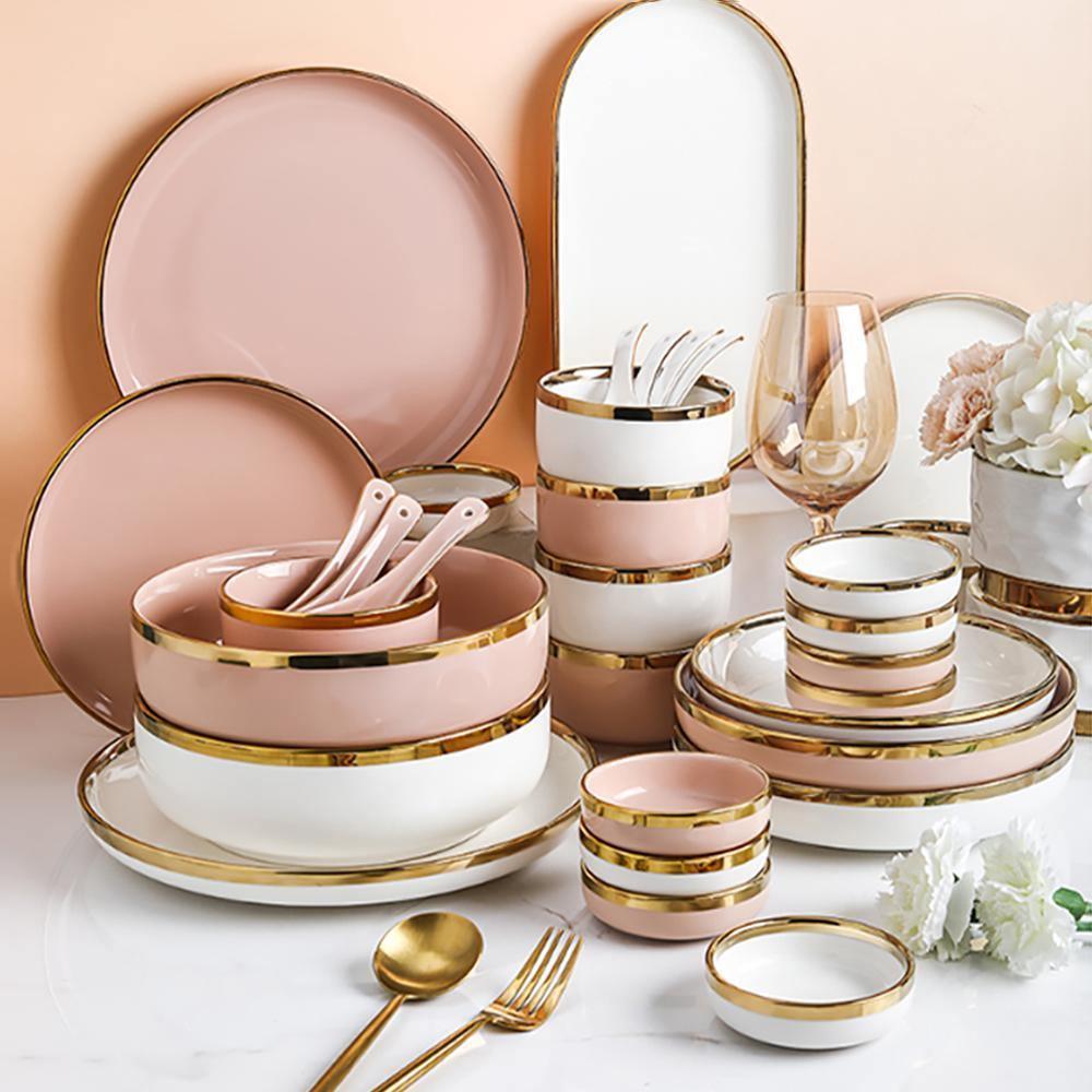 8 Pieces Dinner Set, Pink Or White-Weilai Concept-Weilai Concept