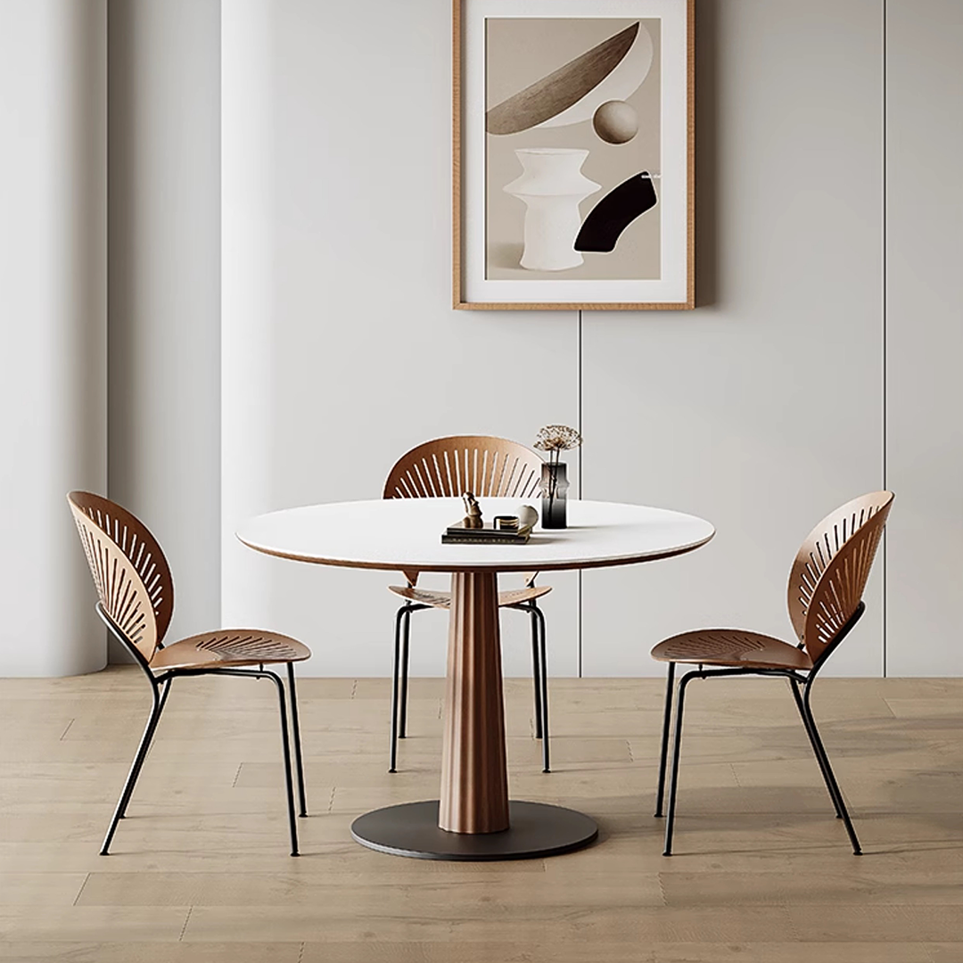 Anderson Small Round Dining Table, Sintered Stone & Solid Wood-Weilai Concept-Weilai Concept