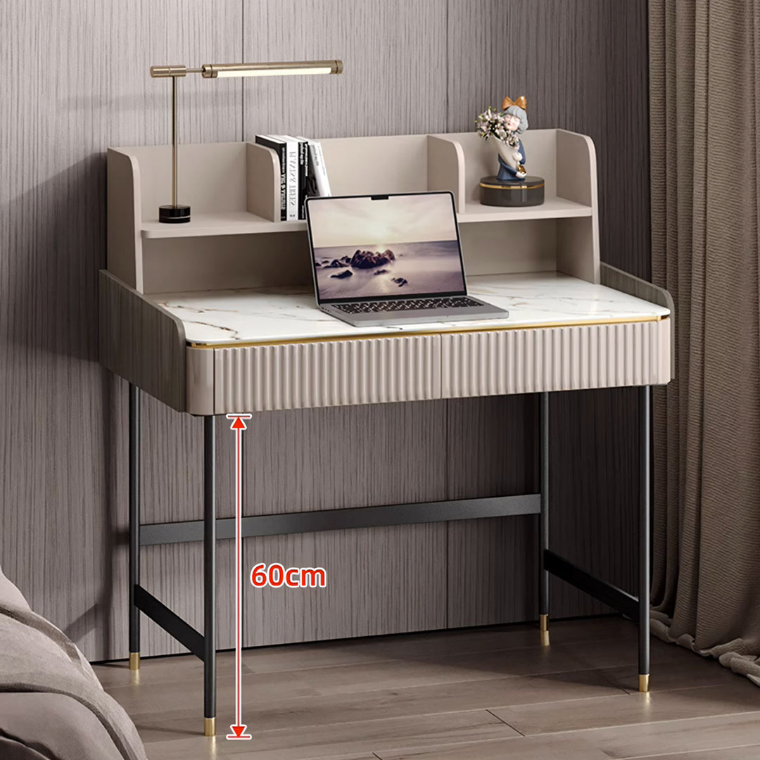 Mateo Office Desk With Drawers, With Shelves-Weilai Concept-Weilai Concept