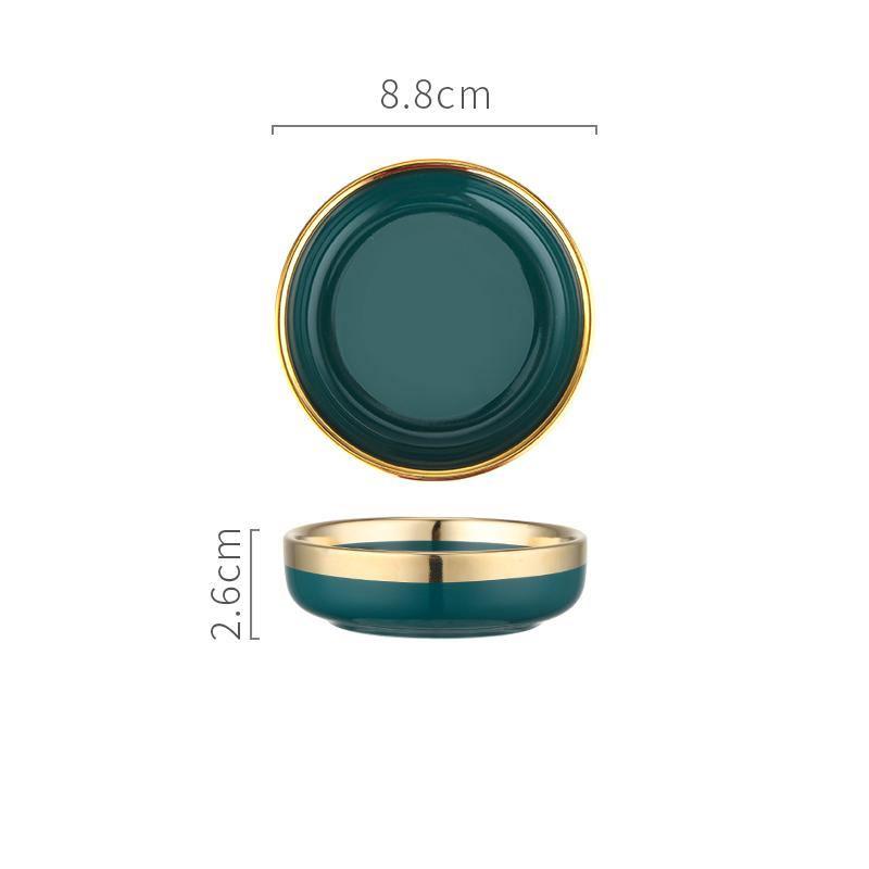 9 Piece Dinner Set, Green And Gold-Weilai Concept-Weilai Concept
