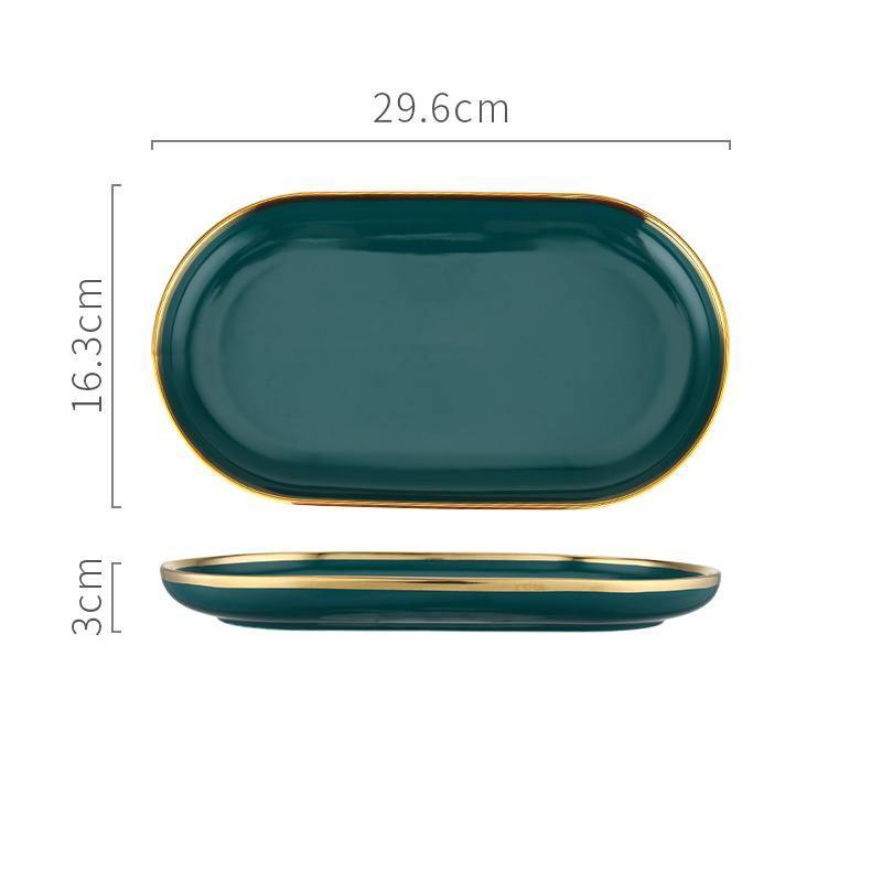 9 Piece Dinner Set, Green And Gold-Weilai Concept-Weilai Concept