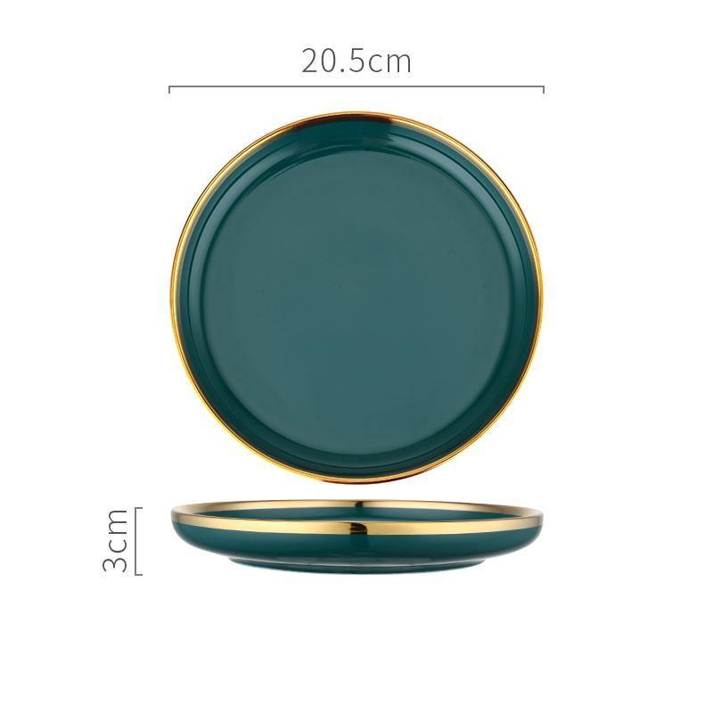 9 Piece Dinner Set, Green And Gold-Weilai Concept-Weilai Concept