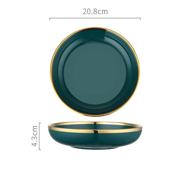 9 Piece Dinner Set, Green And Gold-Weilai Concept-Weilai Concept