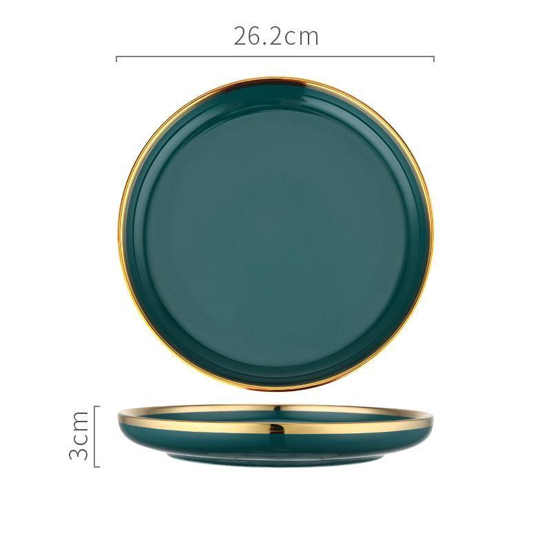 9 Piece Dinner Set, Green And Gold-Weilai Concept-Weilai Concept
