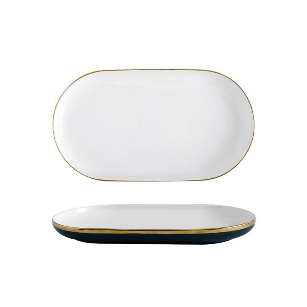 9 Piece Dinner Set, White And Dark Blue-Weilai Concept-Weilai Concept
