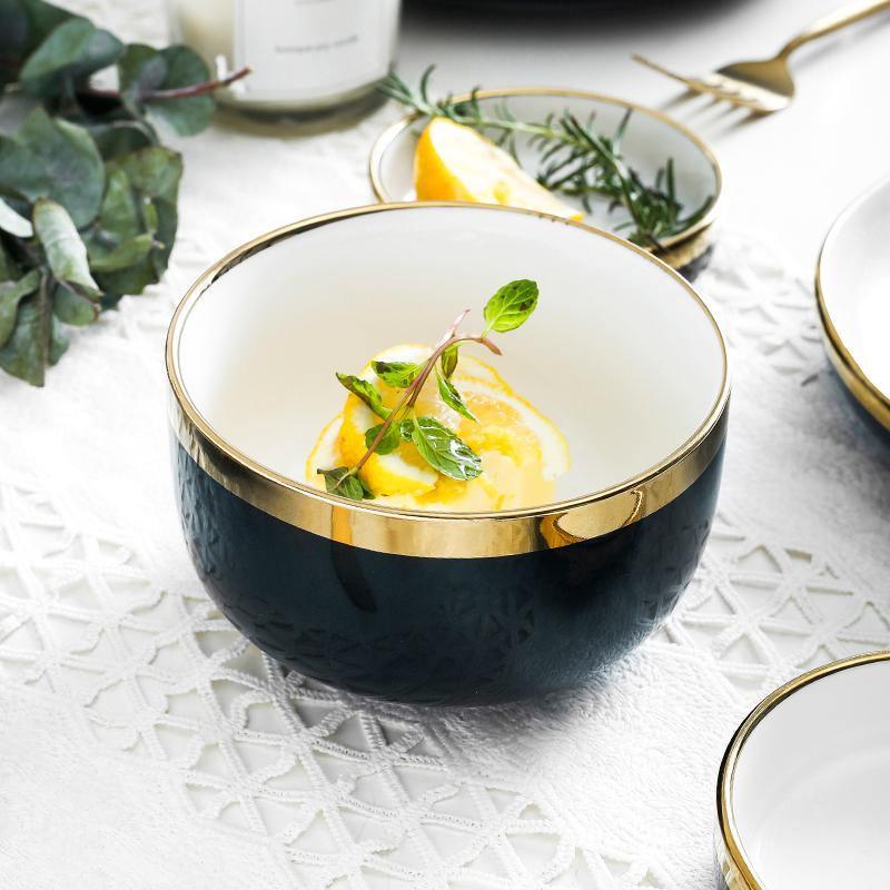 9 Piece Dinner Set, White And Dark Blue-Weilai Concept-Weilai Concept