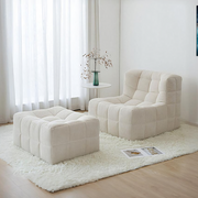 Bernice White Loung Chair And Ottoman, White Corduroy-Weilai Concept-Weilai Concept