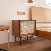 Cane Bedside Table, Natural Rattan & Wood-Weilai Concept-Weilai Concept