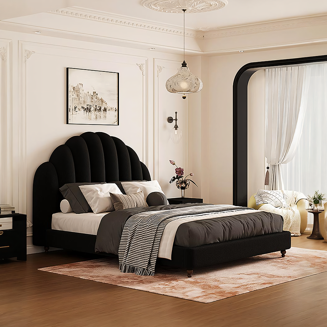 Cassian Small Double Bed, King Size Bed, Flannelette-Weilai Concept-Weilai Concept