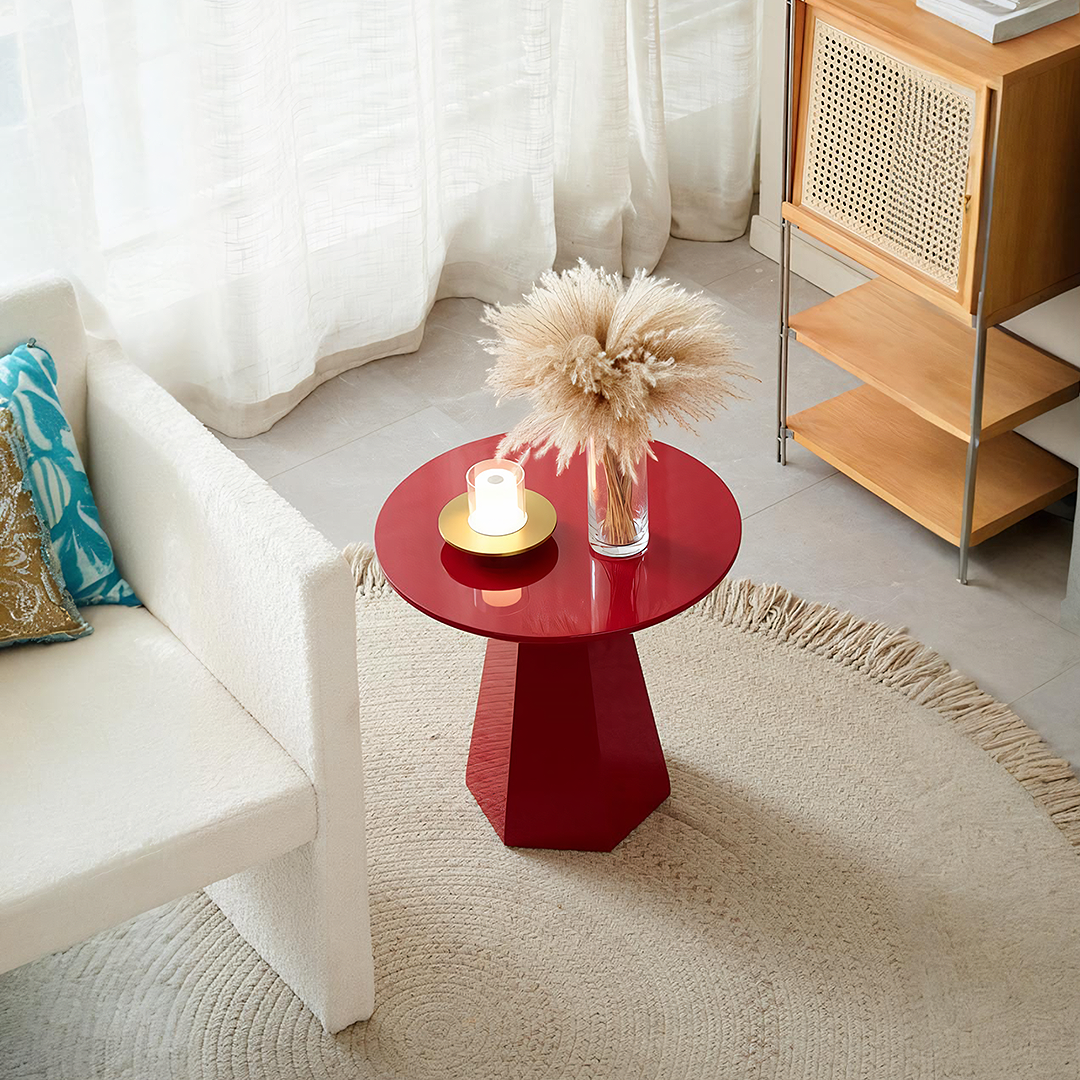 Melpomene Round Side Table, Red-Weilai Concept-Weilai Concept
