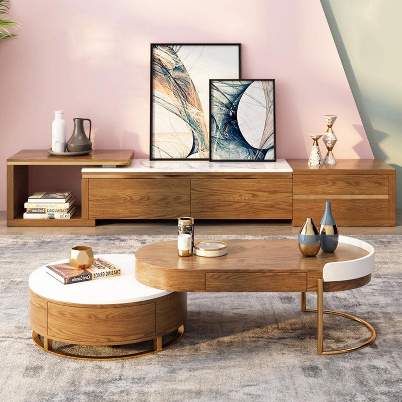 Ouezzane Nesting Coffee Table Set, With TV Stand, Oak-Weilai Concept-Weilai Concept