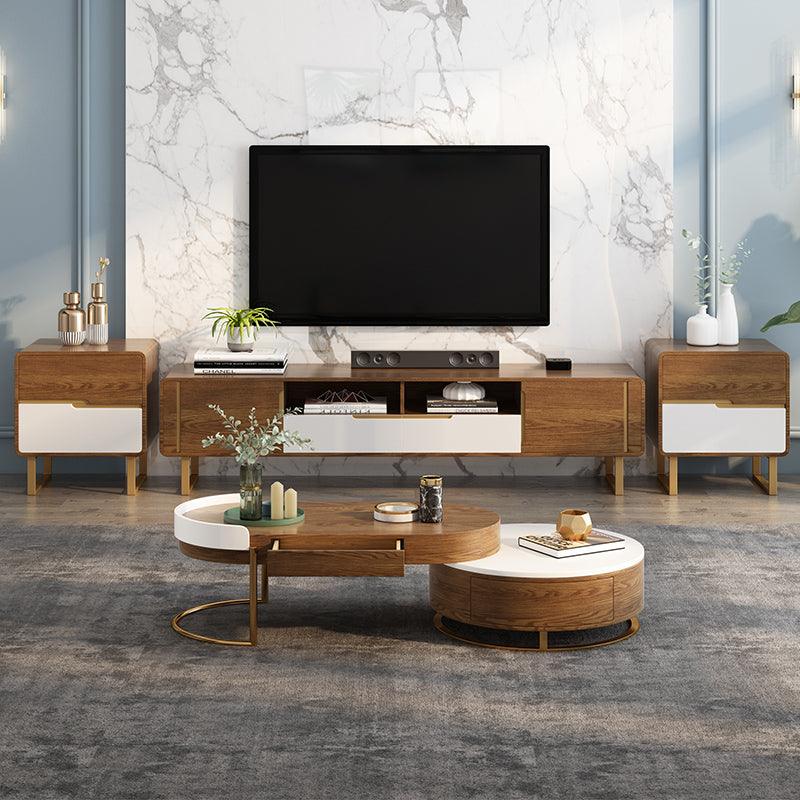 Ouezzane Nesting Coffee Table Set, With TV Stand, Oak-Weilai Concept-Weilai Concept