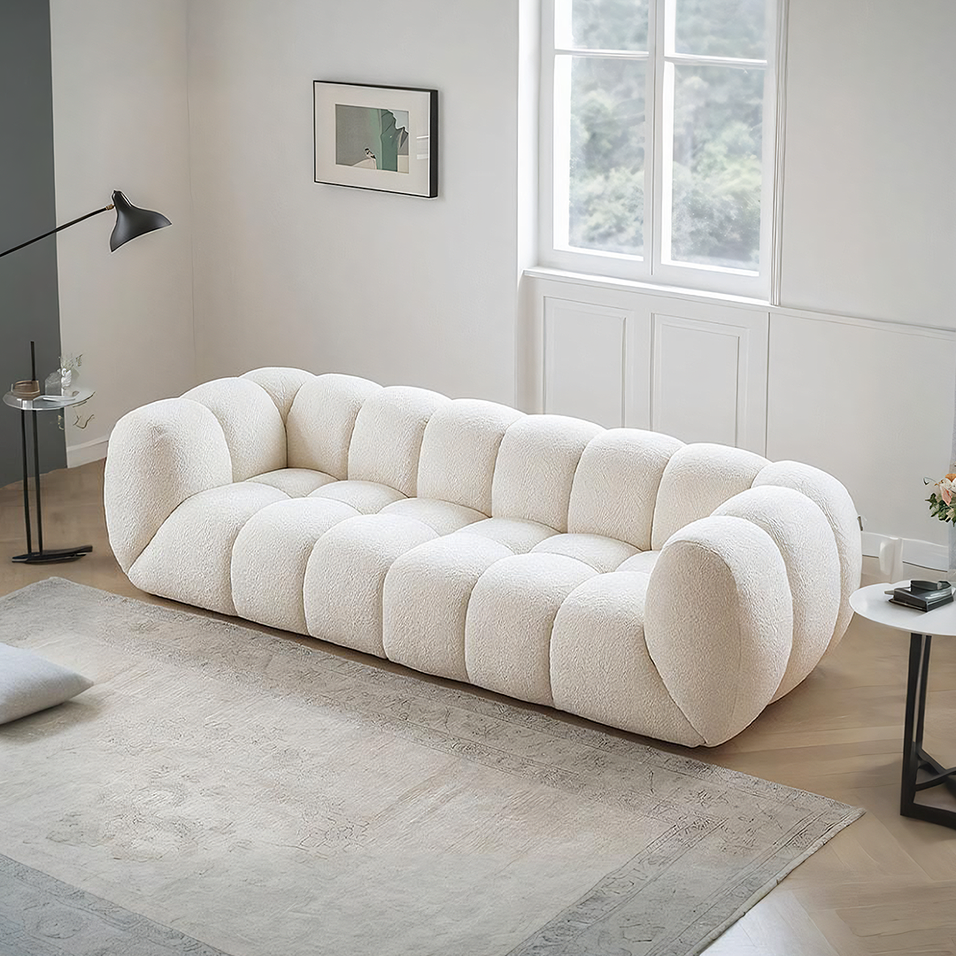 Randee BoBo Three Seater Sofa, White Boucle-Weilai Concept-Weilai Concept