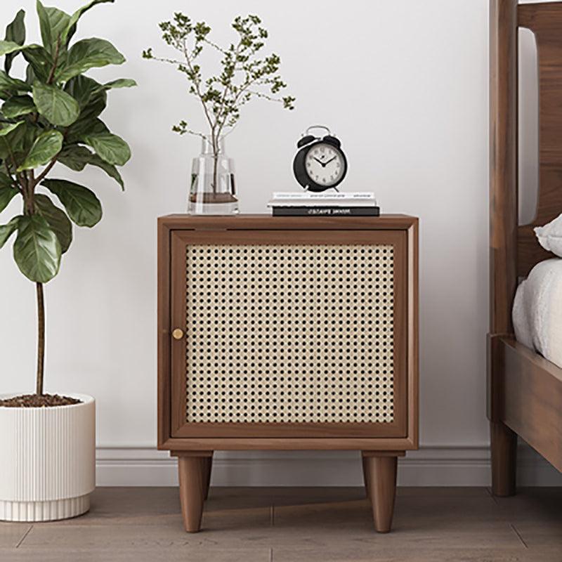 Tableau Rattan Bedside Table, Solid Wood-Weilai Concept-Walnut-Weilai Concept