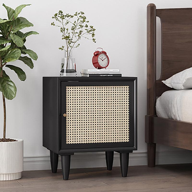 Tableau Rattan Bedside Table, Solid Wood-Weilai Concept-Black-Weilai Concept