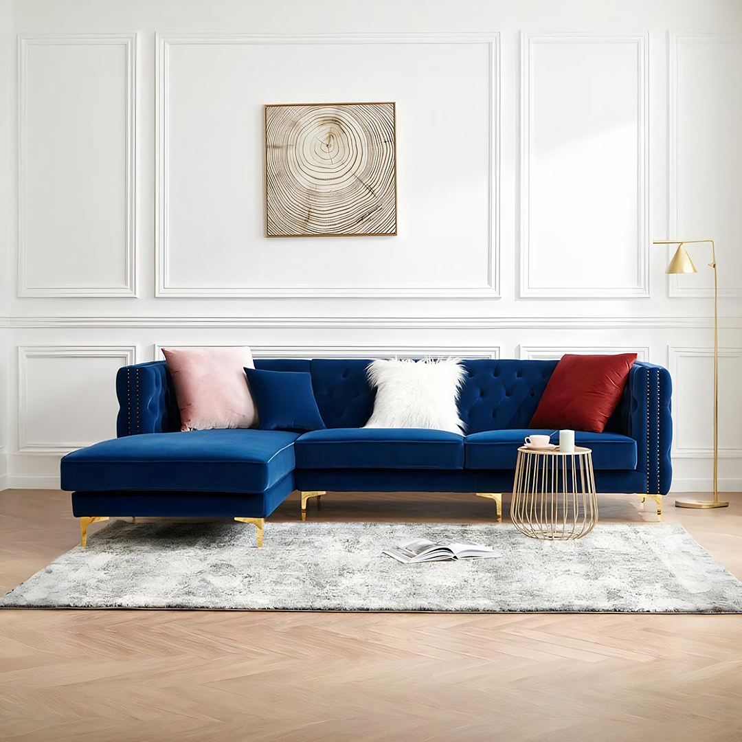 WH215 Three Seater Corner Sofa, Velvet-Weilai Concept-Weilai Concept