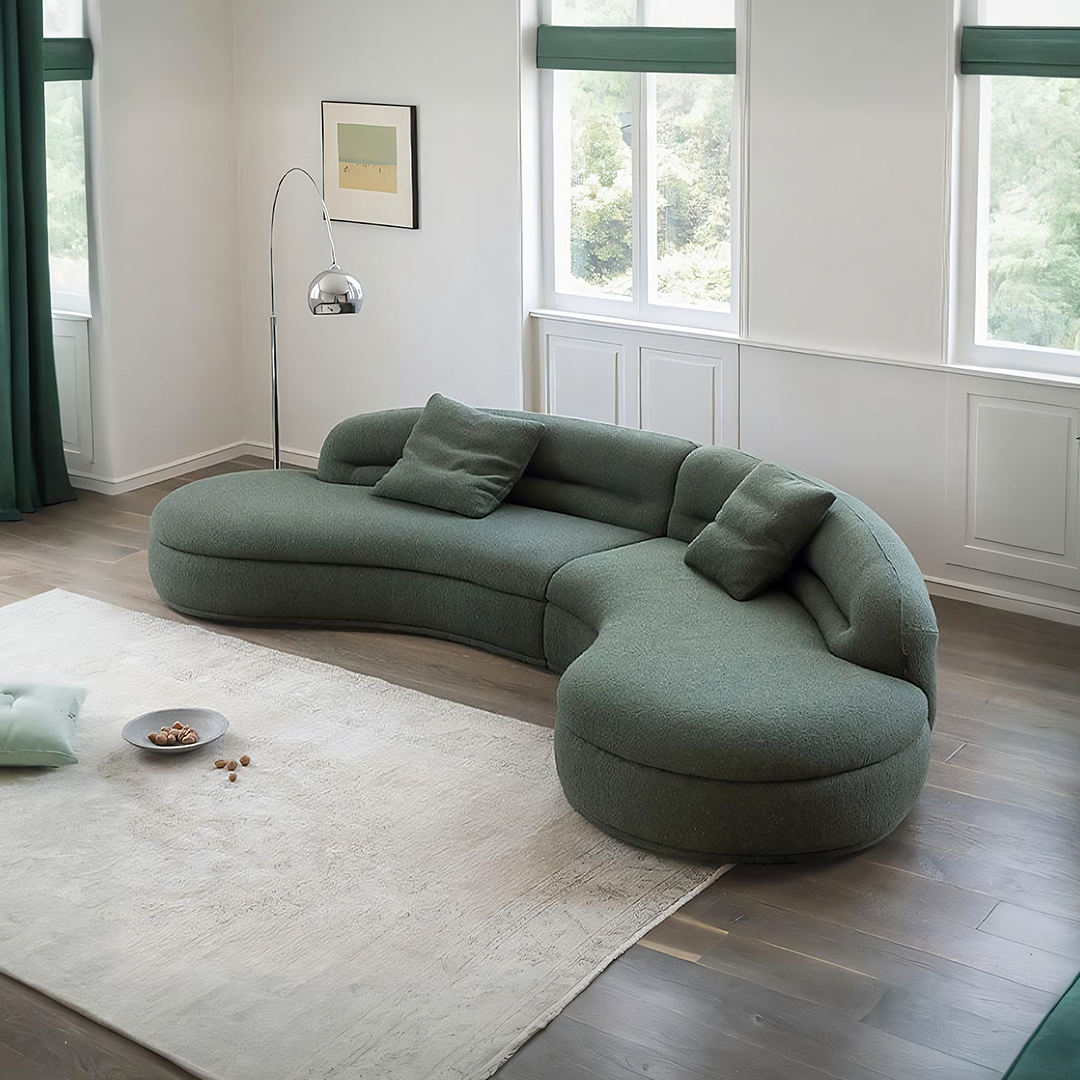 Yannik Four Seater Curved Sofa, Green-Weilai Concept-Weilai Concept